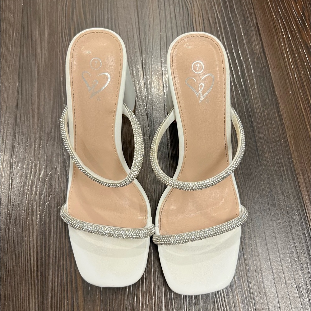 Windsor White Heels with Rhinestone Straps